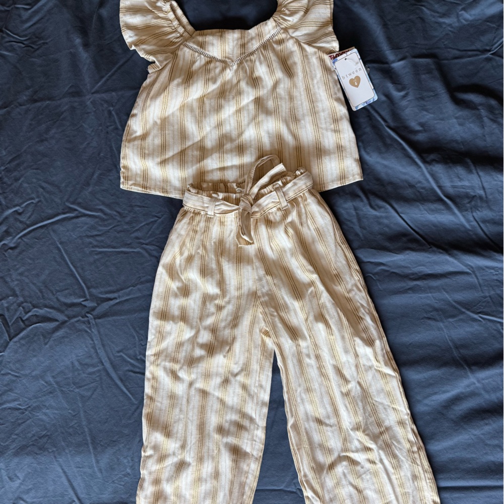 btween kids Cream and Tan Striped Romper